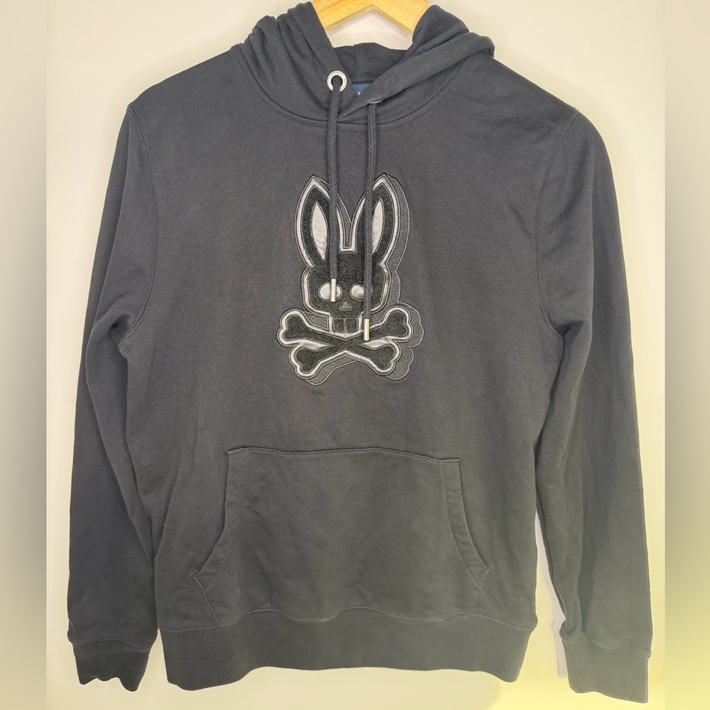 Psycho Bunny Black Hoodie with Embroidered Bunny Skull